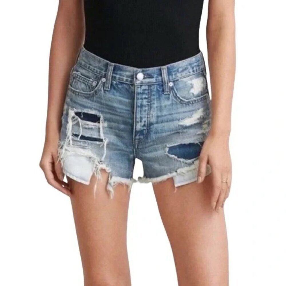 American Eagle Patchwork Denim Shorts Womens 4 Button Fly Festival Cut Offs Boho